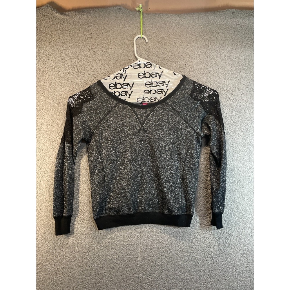 Mix & Co‎ Sweater Women's M Black  Lace  Peep Shoulder Long Sleeve Scoopneck